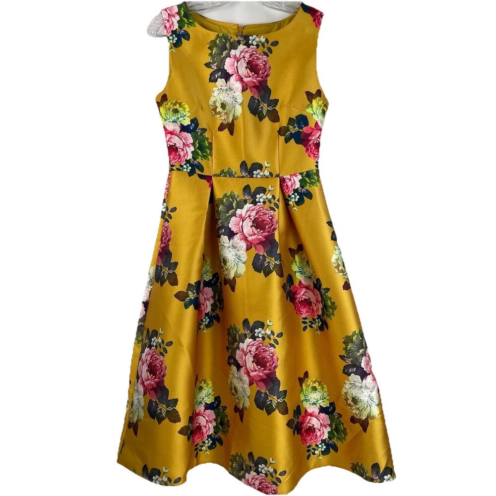 Stone Flower Women’s Floral Sleeveless A-Line Taffeta Party Dress Yellow-S